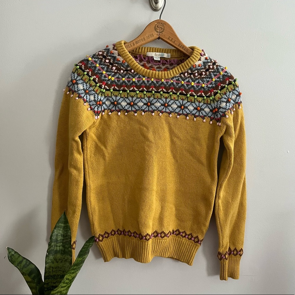 Boden High Jinx Yellow Pom Pom Nordic Isle Sweater